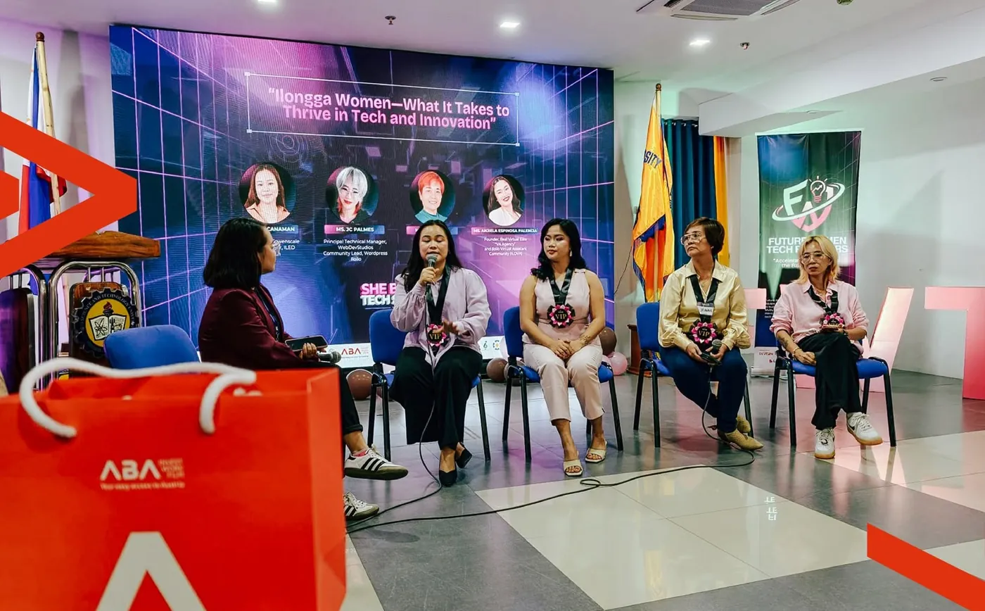 Women tech leaders on a panel at the She Builds Tech Summit